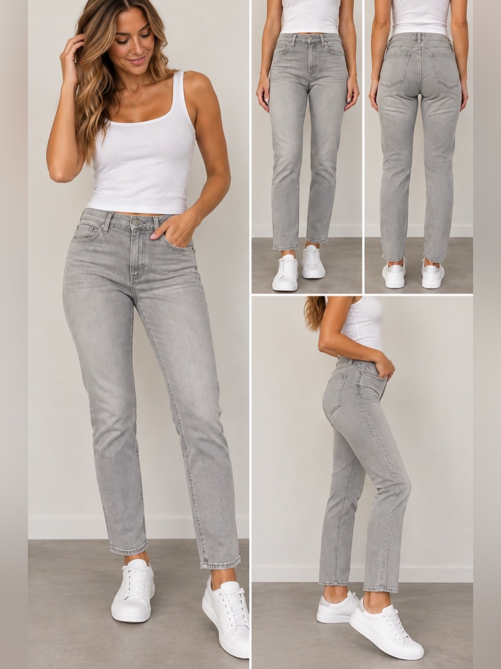 PAIGE Light Gray Straight-Leg Jeans